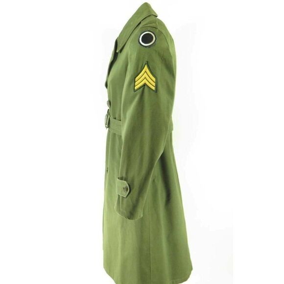 Vintage 50s US Army Sateen Overcoat S Green Military Chevron 1st Corp Patches - Picture 3 of 8